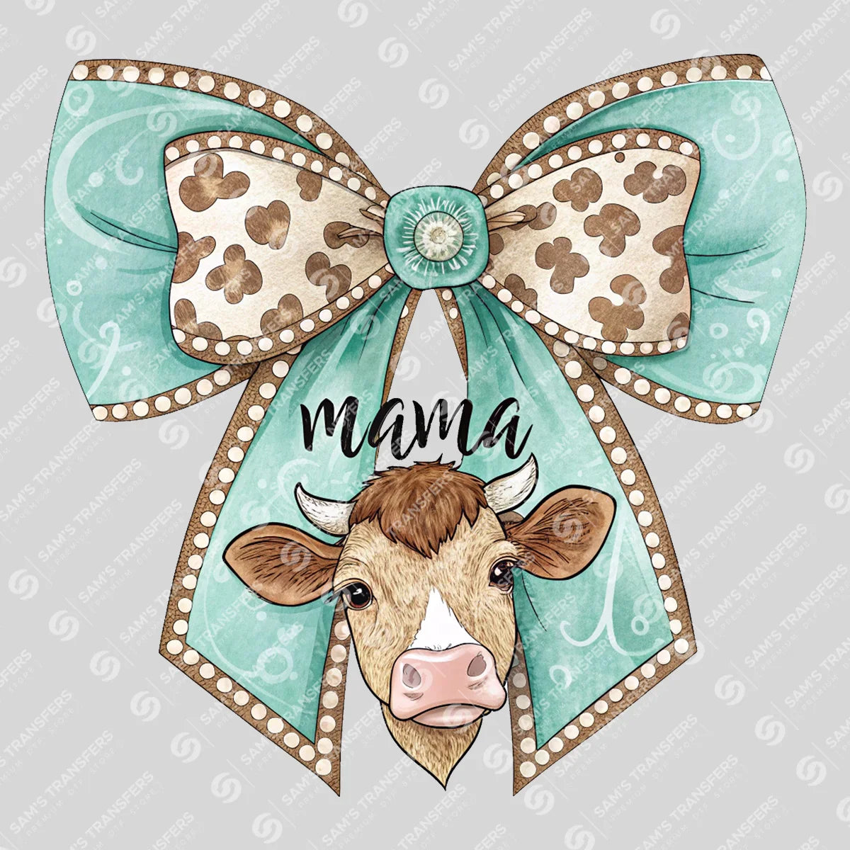 Apparel featuring a Mama Cow Bow-themed DTF transfer.