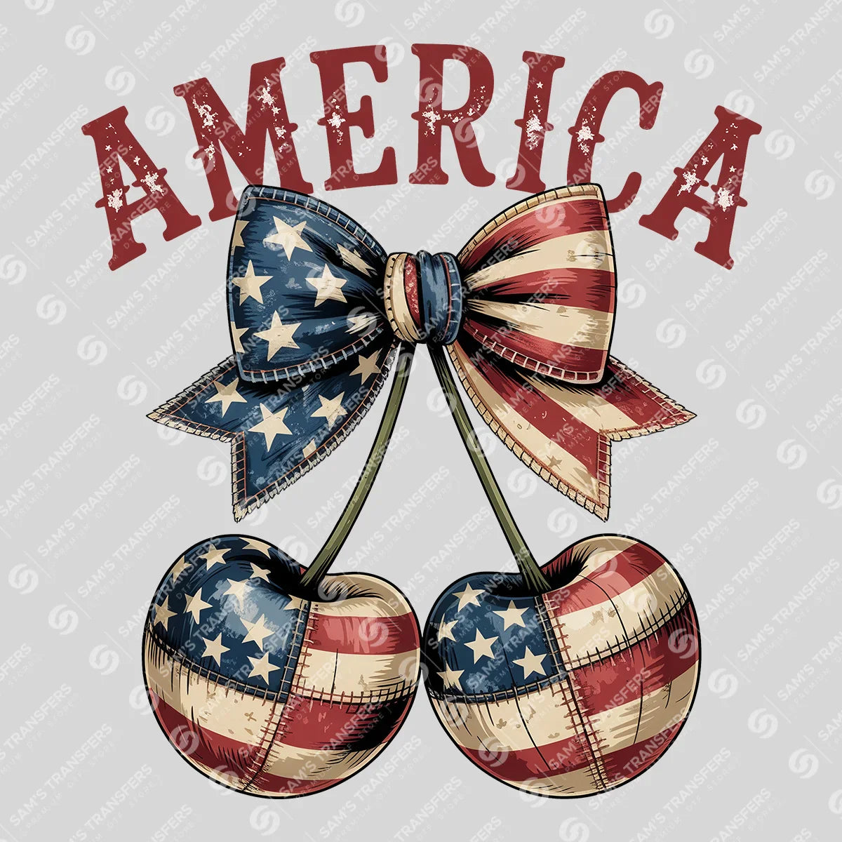 Apparel featuring a America Patriotic Cherries-themed DTF transfer.
