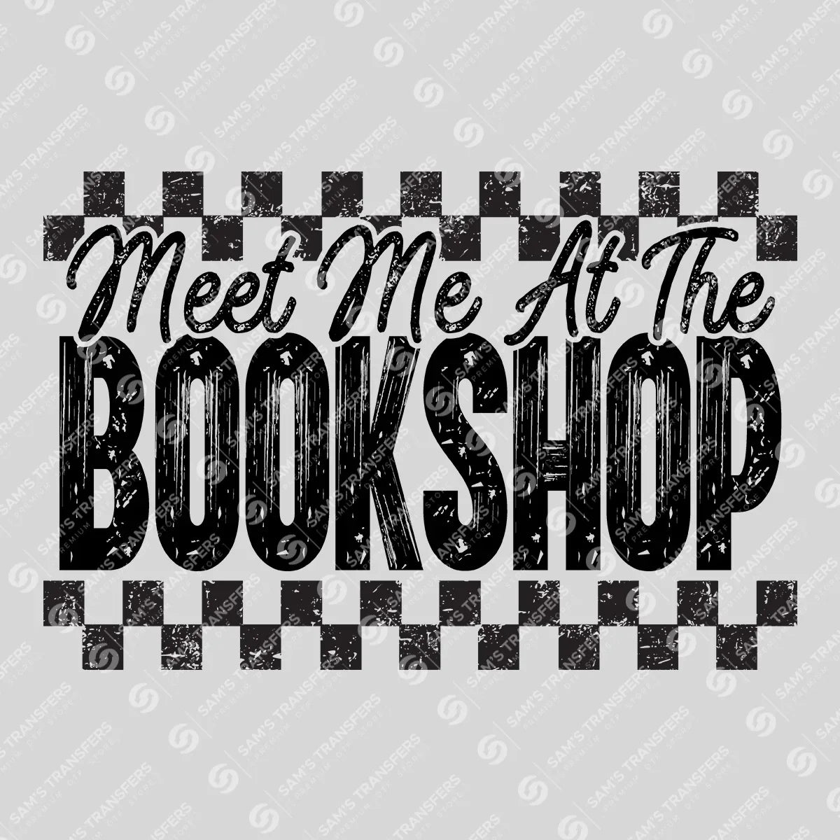 Apparel featuring a Meet Me at the Bookshop-themed DTF transfer.