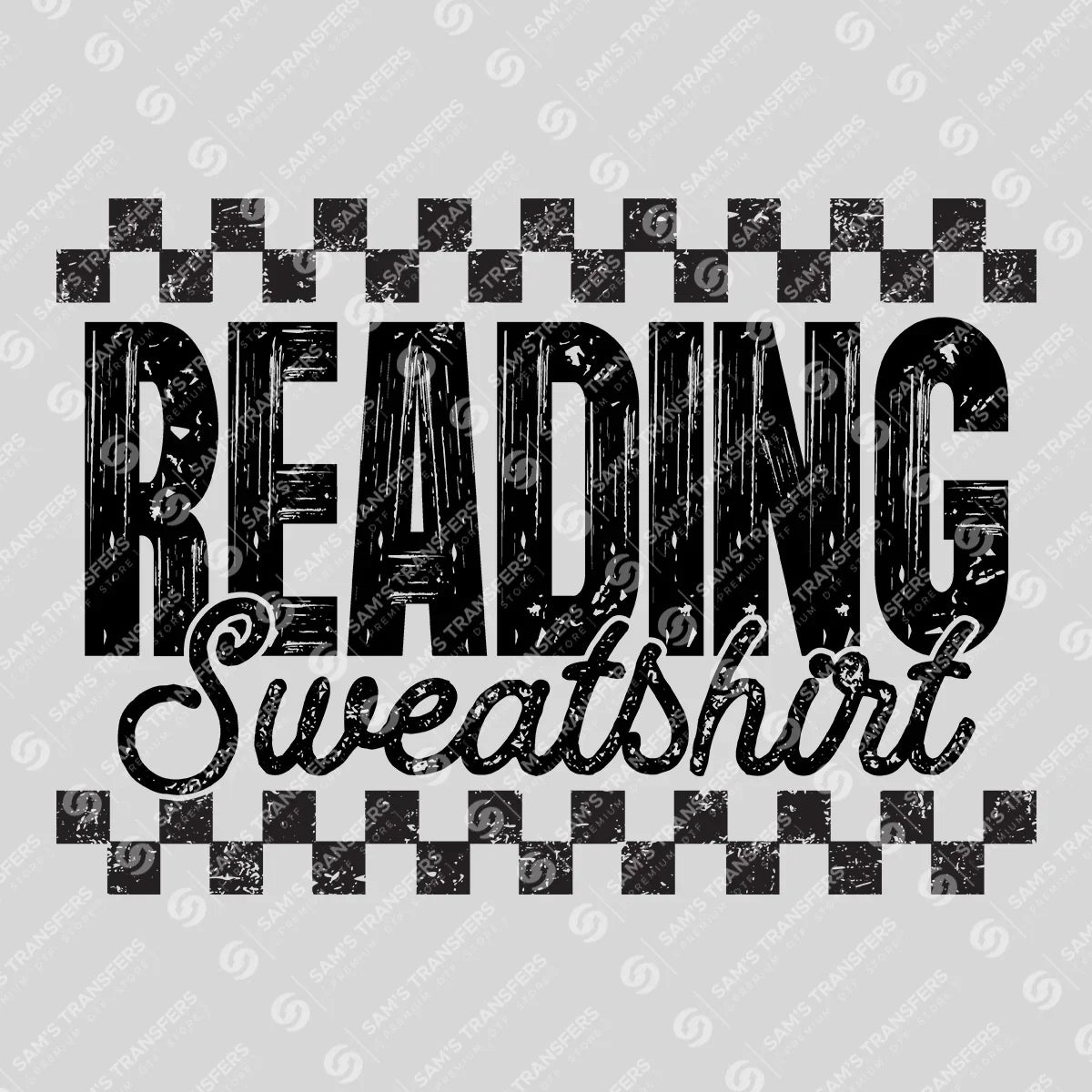 Apparel featuring a Reading Sweatshirt-themed DTF transfer.