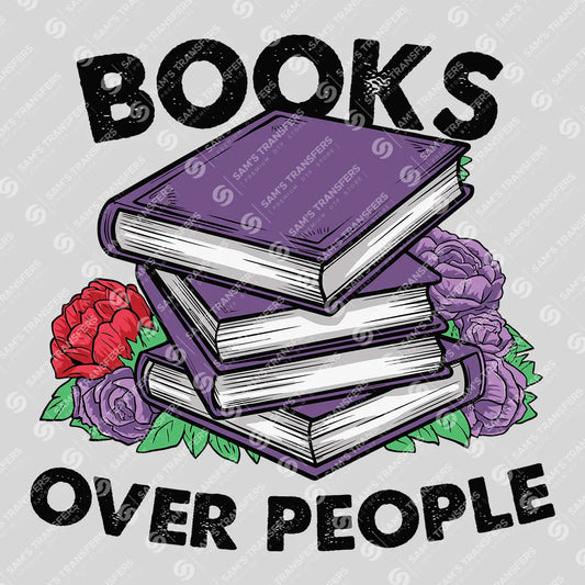Apparel featuring a Books Over People-themed DTF transfer.