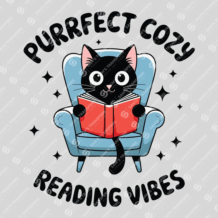 Purrfect Cozy Reading Vibes Ready-to-Press DTF Transfer | SAT09108
