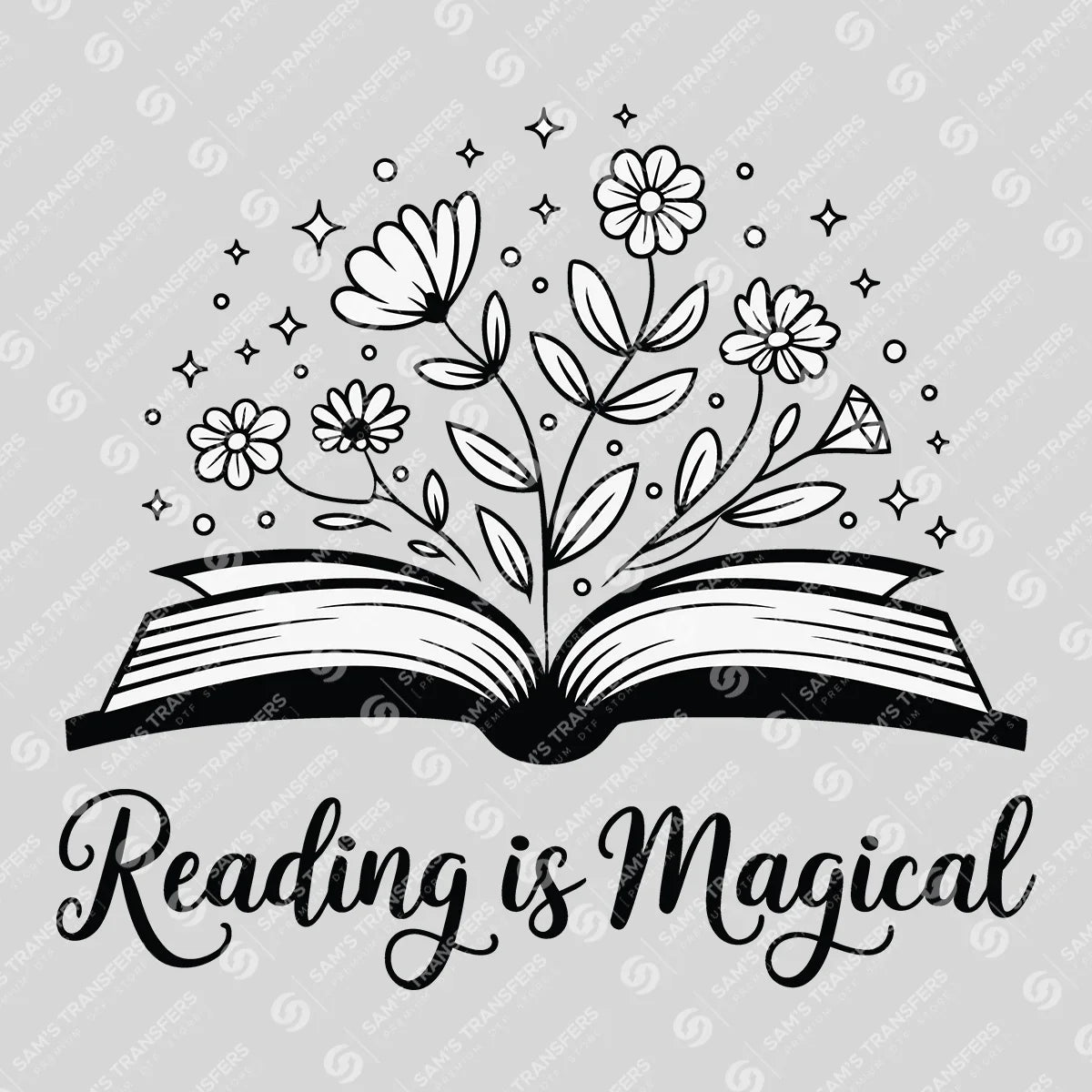 Apparel featuring a Reading Is Magical-themed DTF transfer.