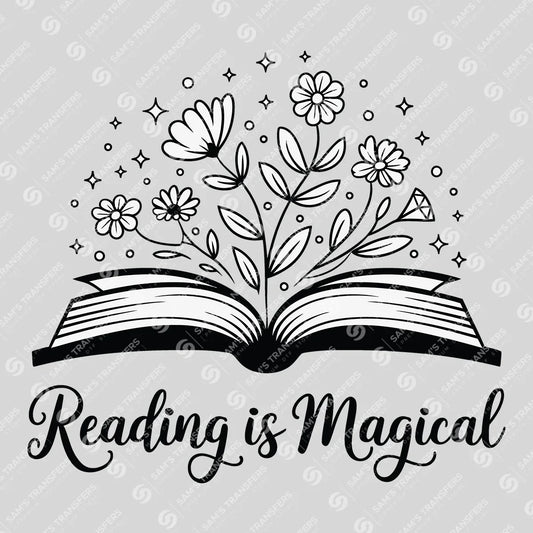 Apparel featuring a Reading Is Magical-themed DTF transfer.