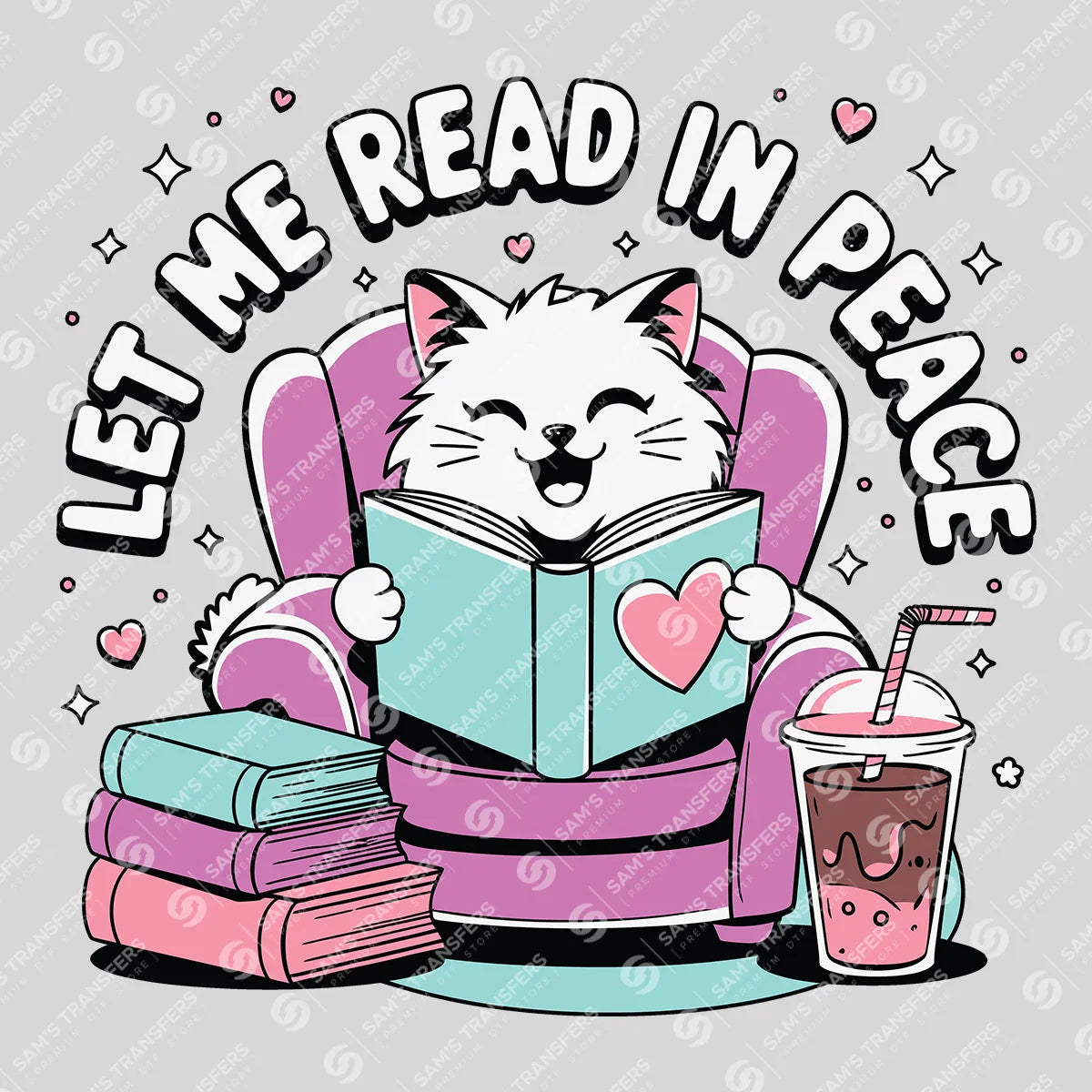 Apparel featuring a Let Me Read in Peace-themed DTF transfer.