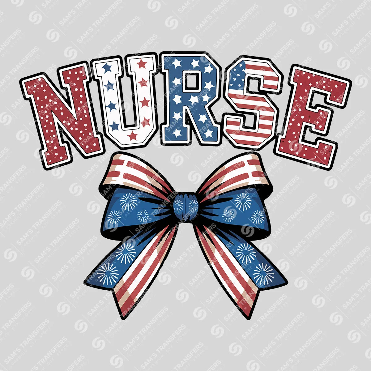 Apparel featuring a Patriotic Nurse Bow-themed DTF transfer.