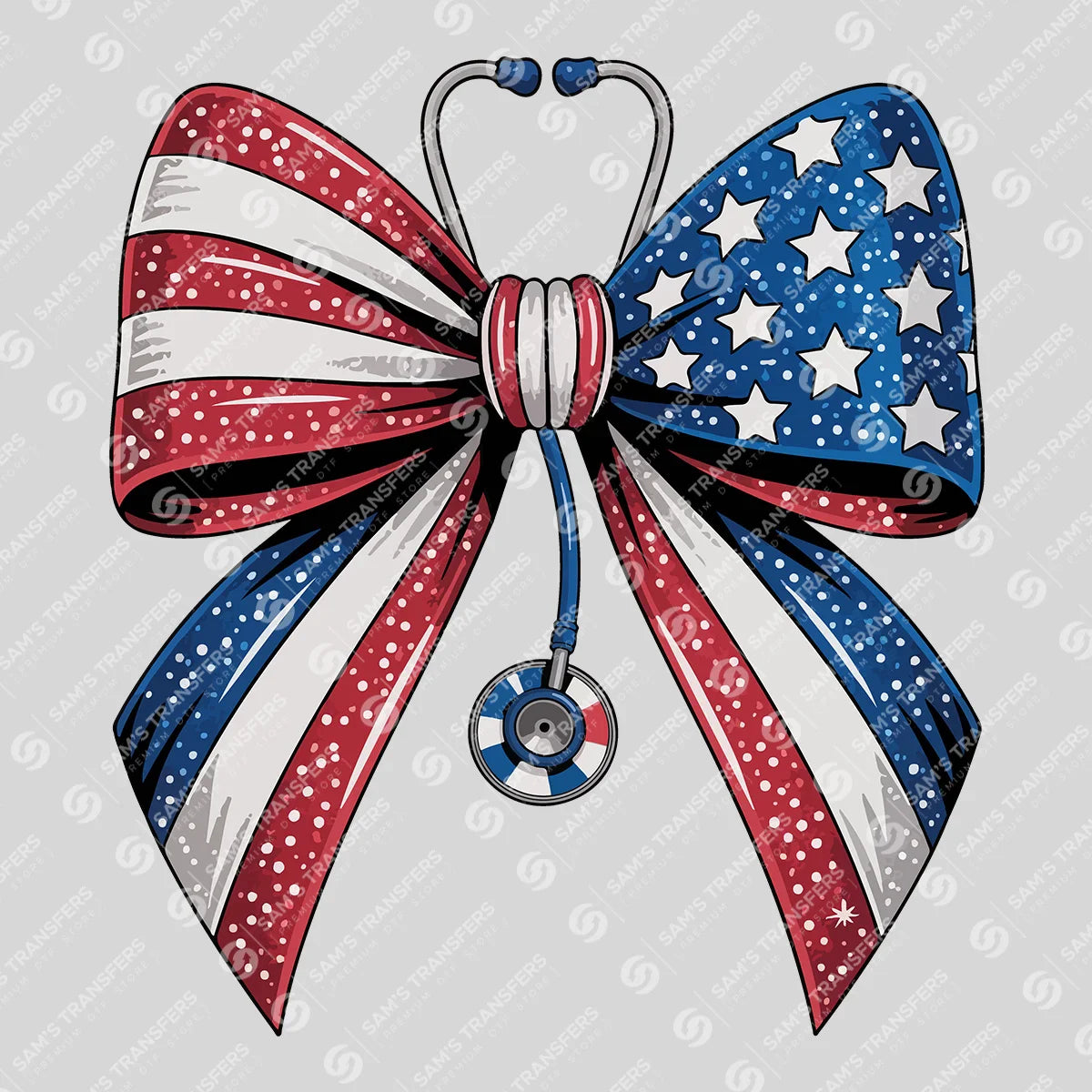 Apparel featuring a Patriotic Nurse Stethoscope Bow-themed DTF transfer.