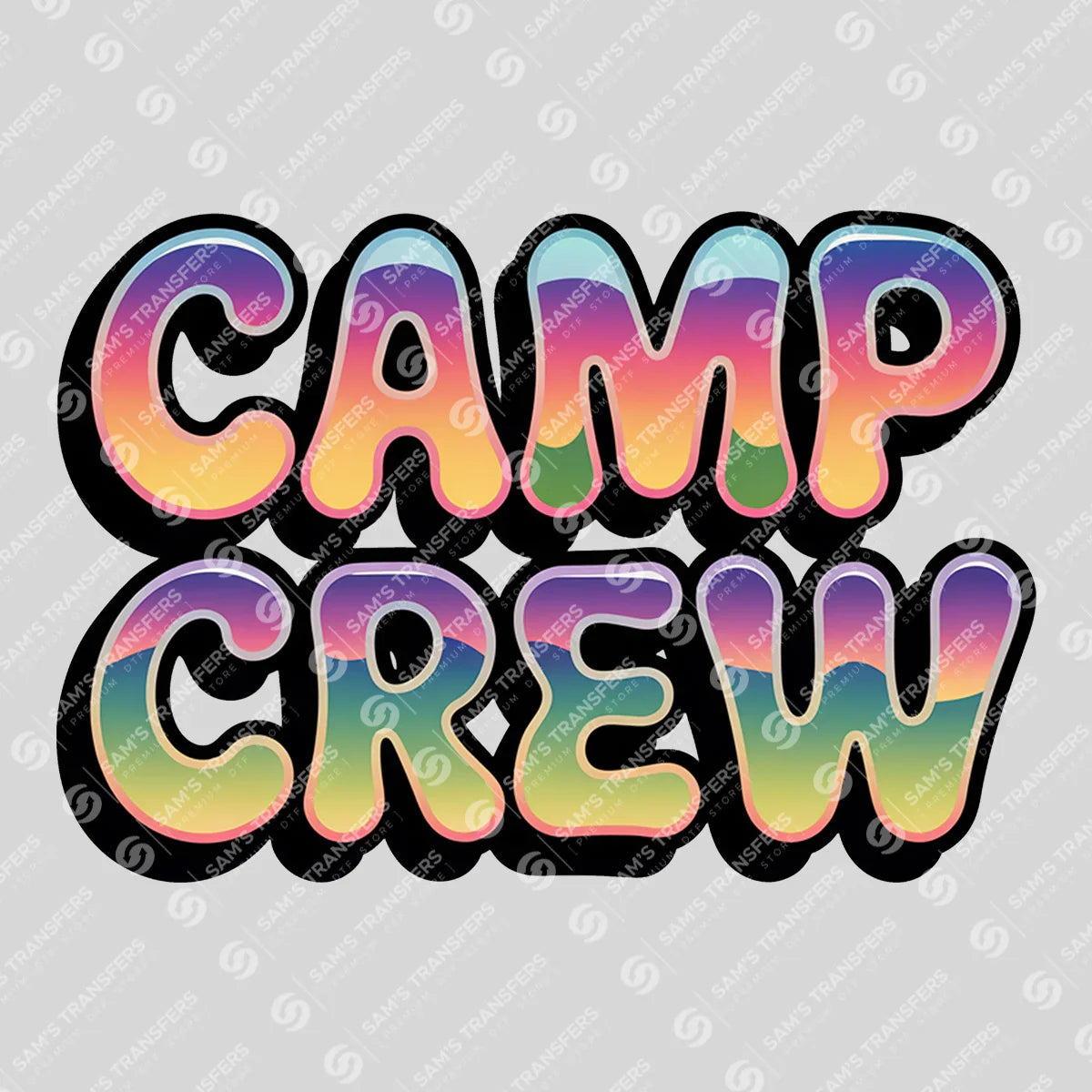 Apparel featuring a Camp Crew-themed DTF transfer.