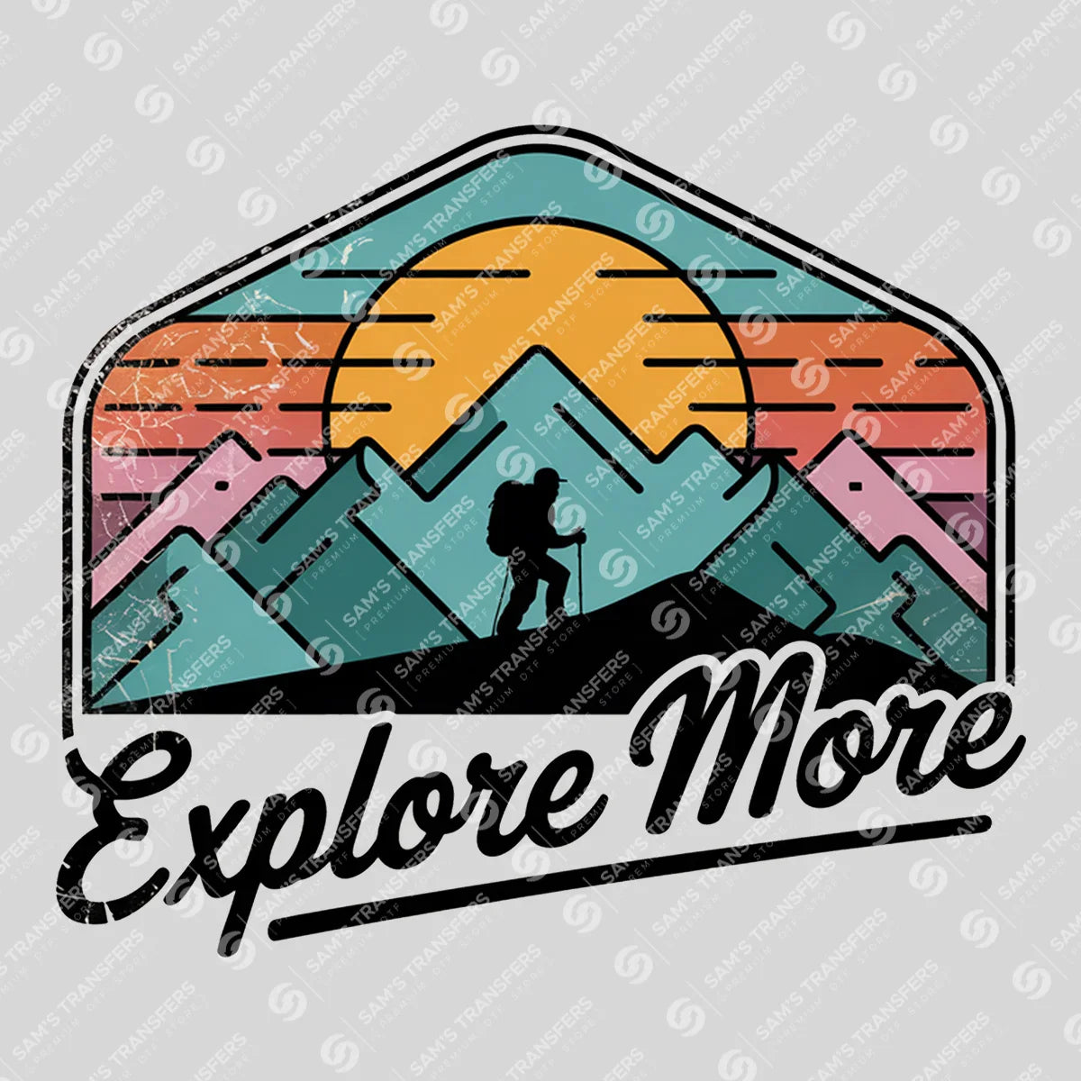 Apparel featuring a Explore More-themed DTF transfer.
