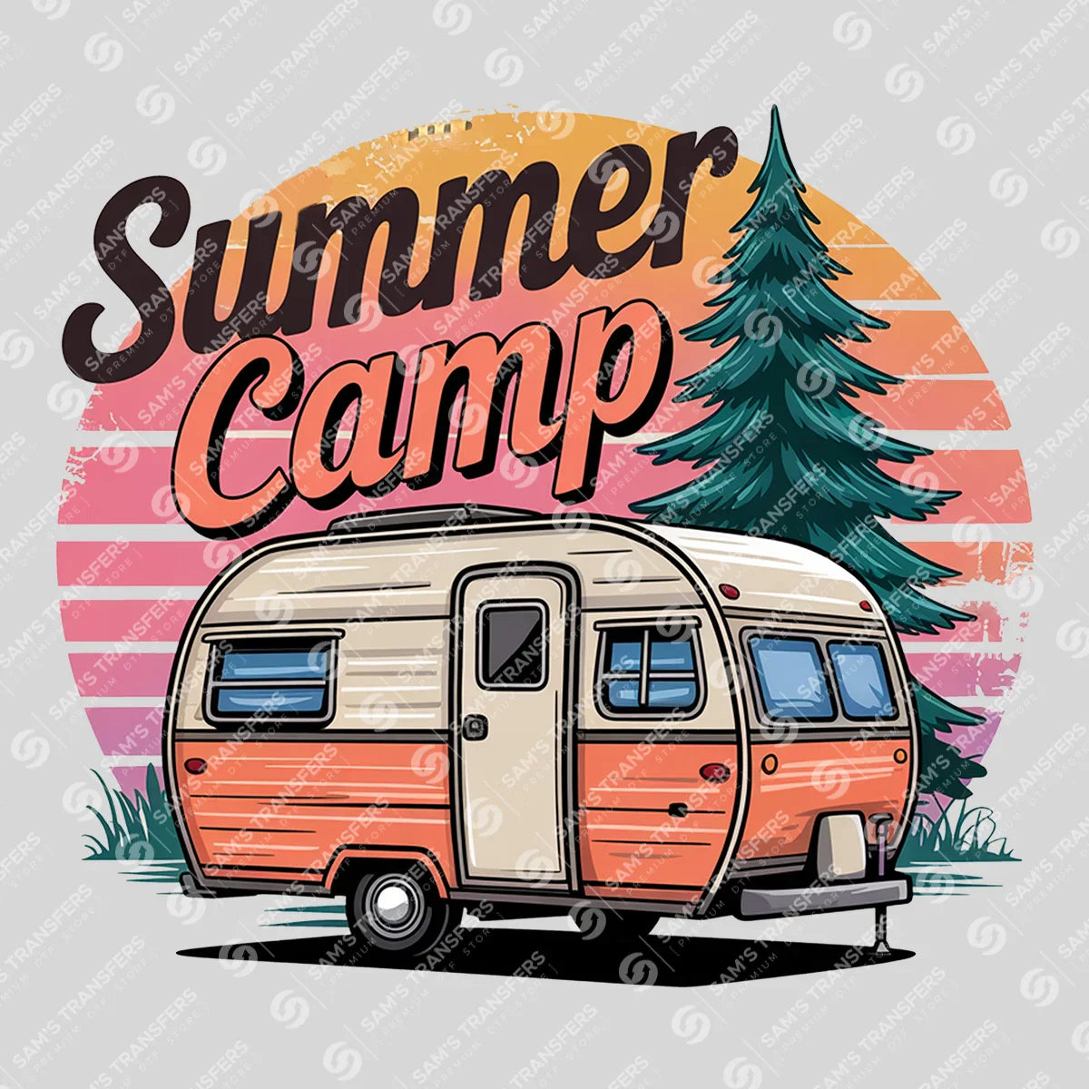 Apparel featuring a Summer Camp-themed DTF transfer.
