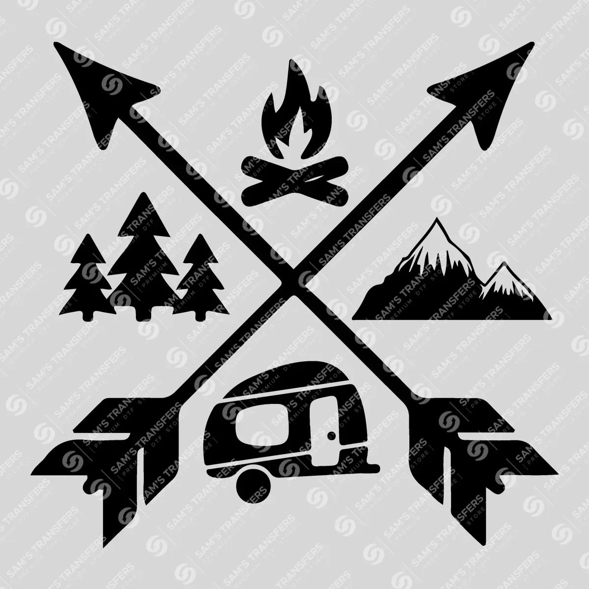 Apparel featuring a Camping Cross Arrows-themed DTF transfer.