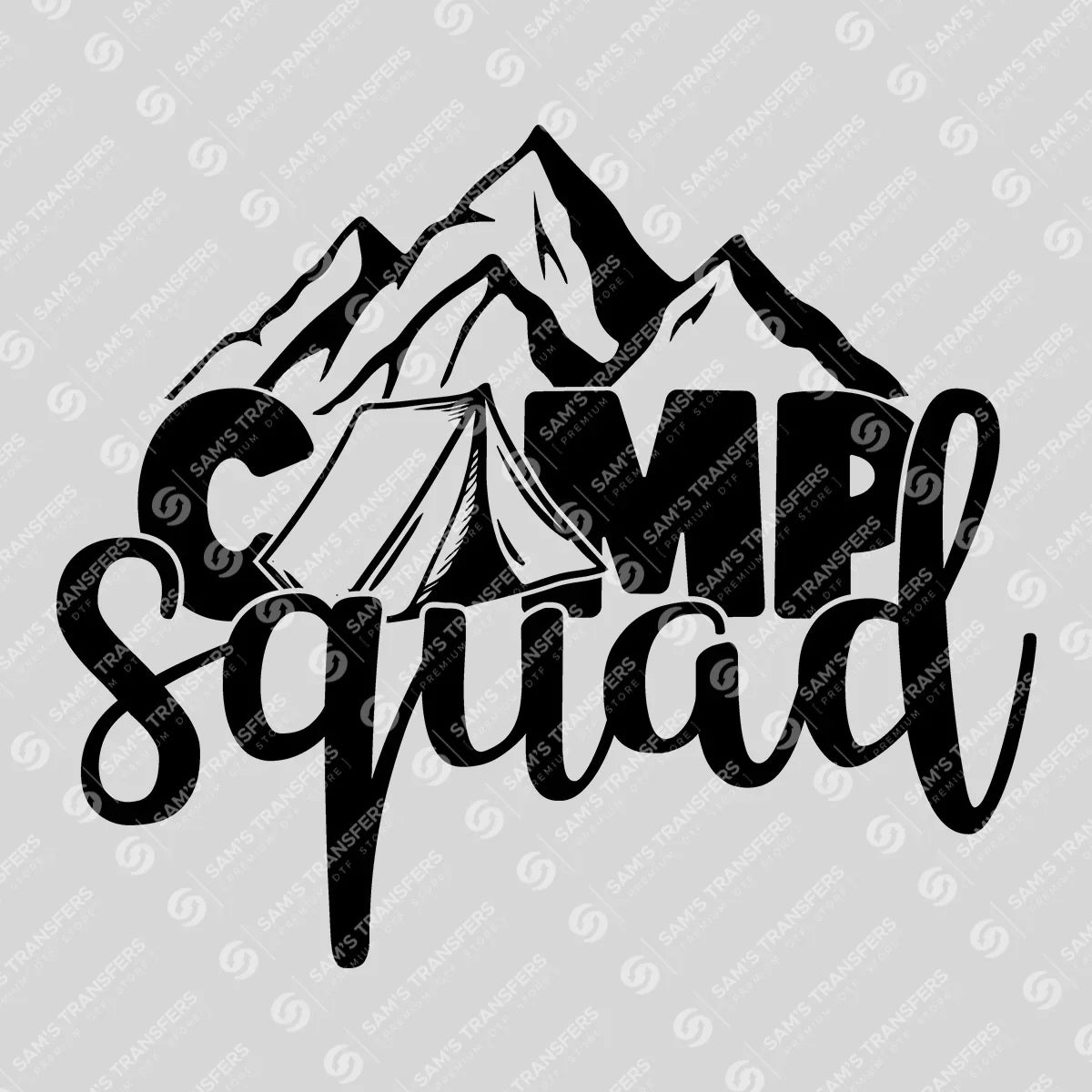 Apparel featuring a Camp Squad-themed DTF transfer.