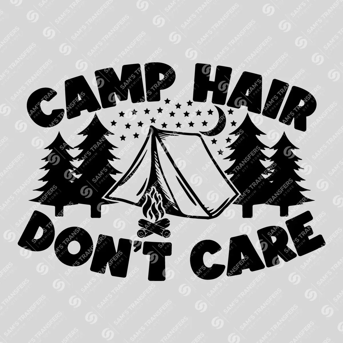 Apparel featuring a Camp Hair Don't Care Stars-themed DTF transfer.