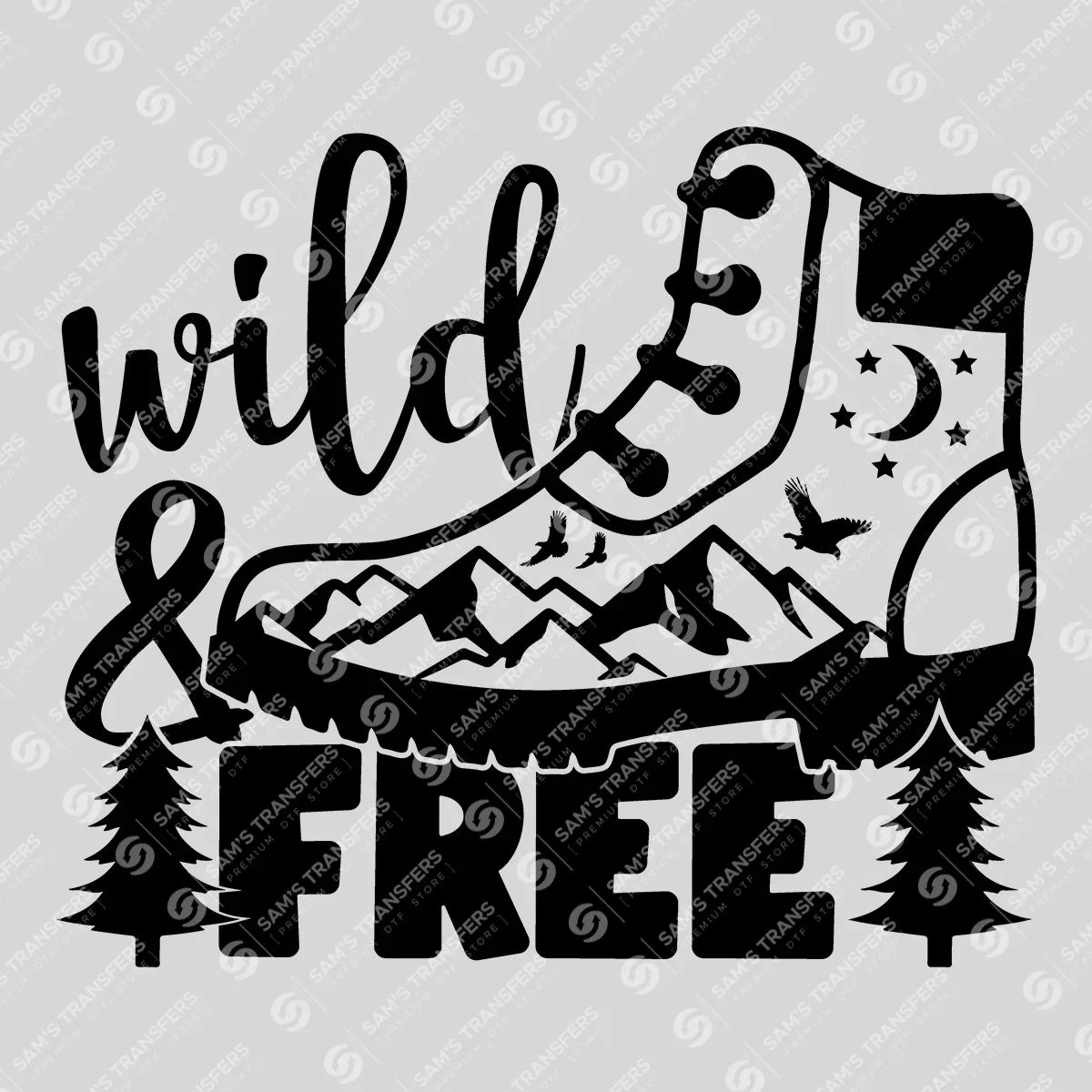 Apparel featuring a Wild and Free Boot-themed DTF transfer.
