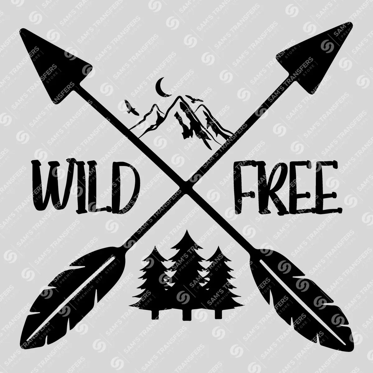 Apparel featuring a Wild Free Arrows-themed DTF transfer.