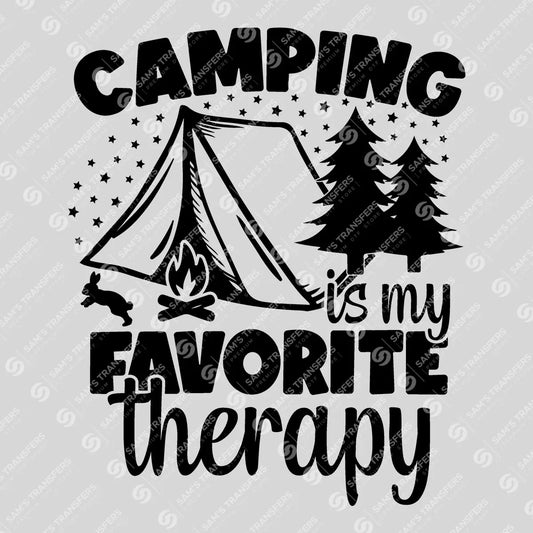 Apparel featuring a Camping Is My Favorite Therapy Stars-themed DTF transfer.