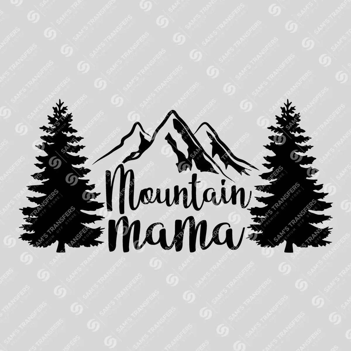 Apparel featuring a Mountain Mama Trees-themed DTF transfer.