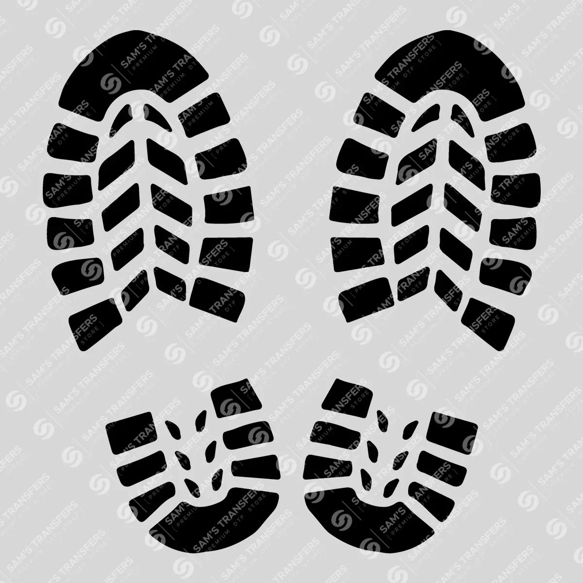 Apparel featuring a Hiking Boot Prints-themed DTF transfer.