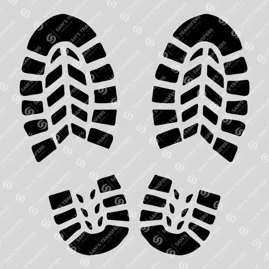 Apparel featuring a Hiking Boot Prints-themed DTF transfer.