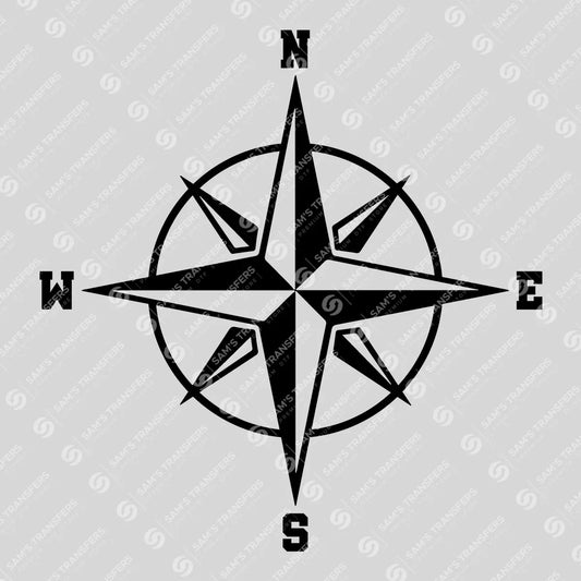 Apparel featuring a Compass Rose-themed DTF transfer.