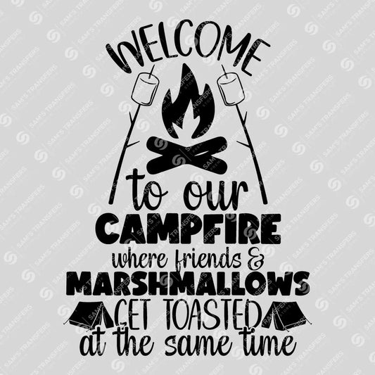 Apparel featuring a Welcome To Our Campfire-themed DTF transfer.