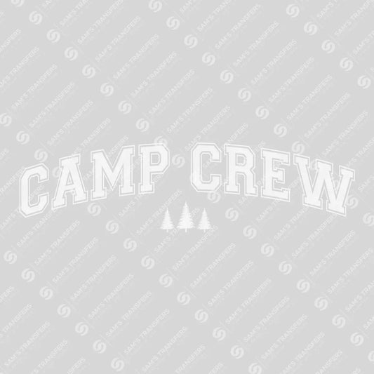Apparel featuring a Camp Crew-themed DTF transfer.
