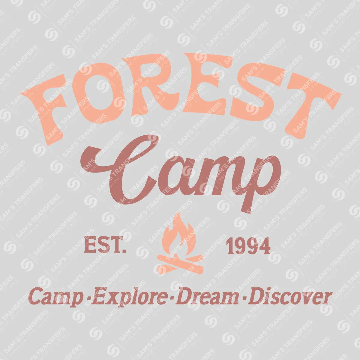 Apparel featuring a Forest Camp-themed DTF transfer.