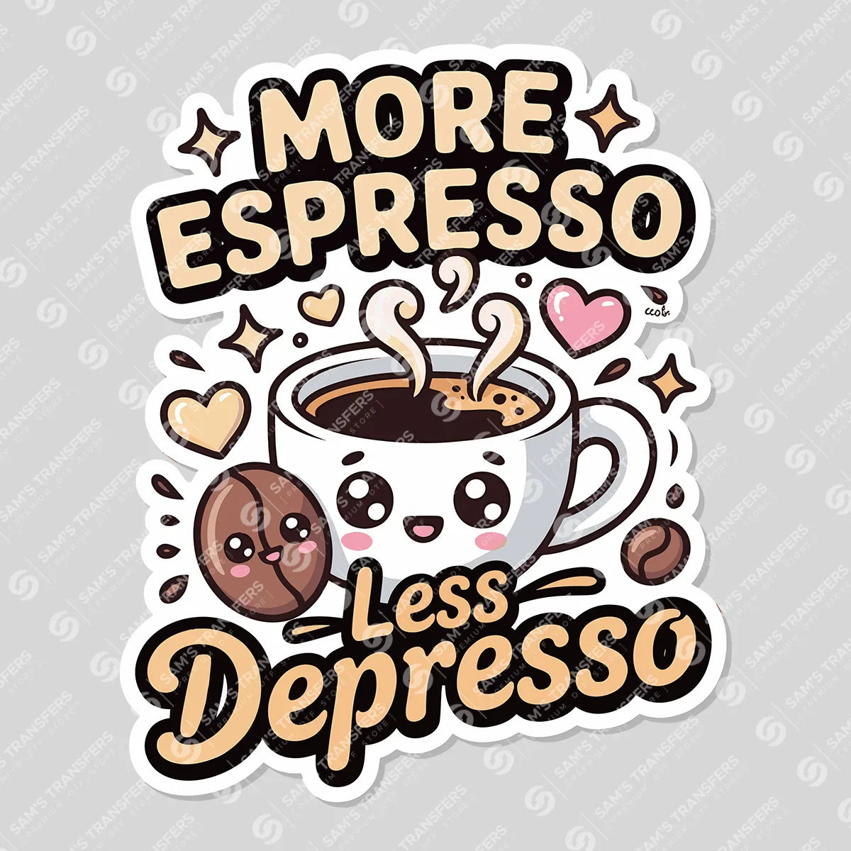 Apparel featuring a More Espresso Less Depresso-themed DTF transfer.