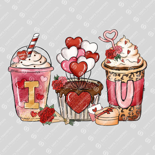 Apparel featuring a I Love You Coffee-themed DTF transfer.