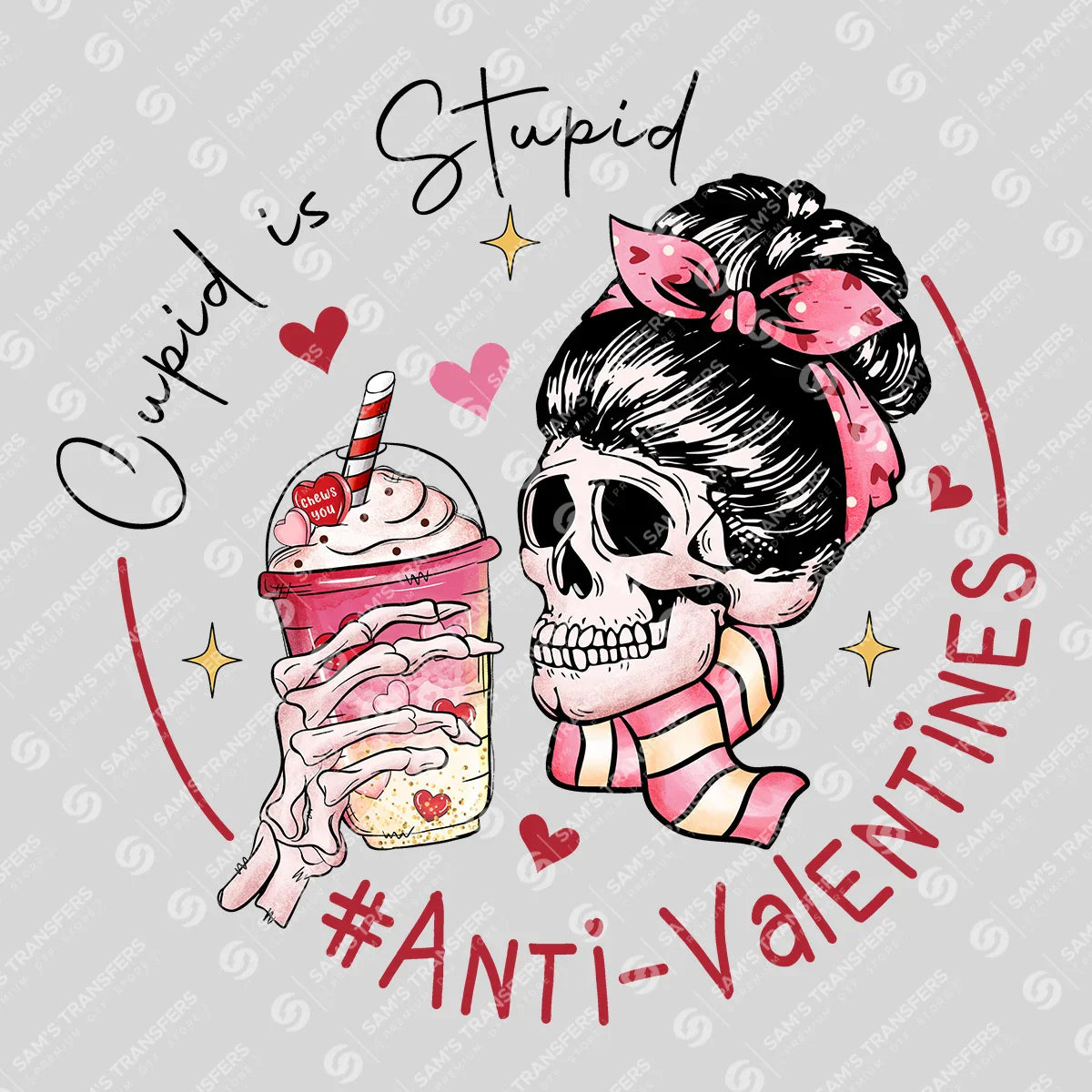 Apparel featuring a Cupid Is Stupid-themed DTF transfer.