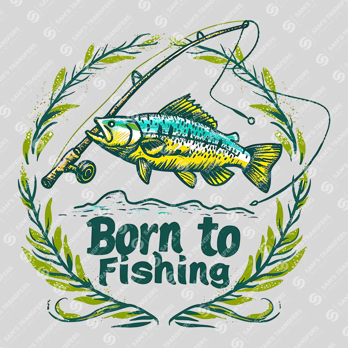 Apparel featuring a Born To Fishing-themed DTF transfer.