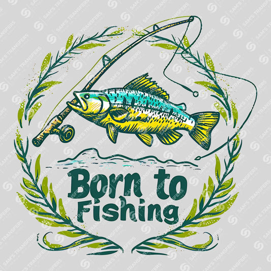 Apparel featuring a Born To Fishing-themed DTF transfer.