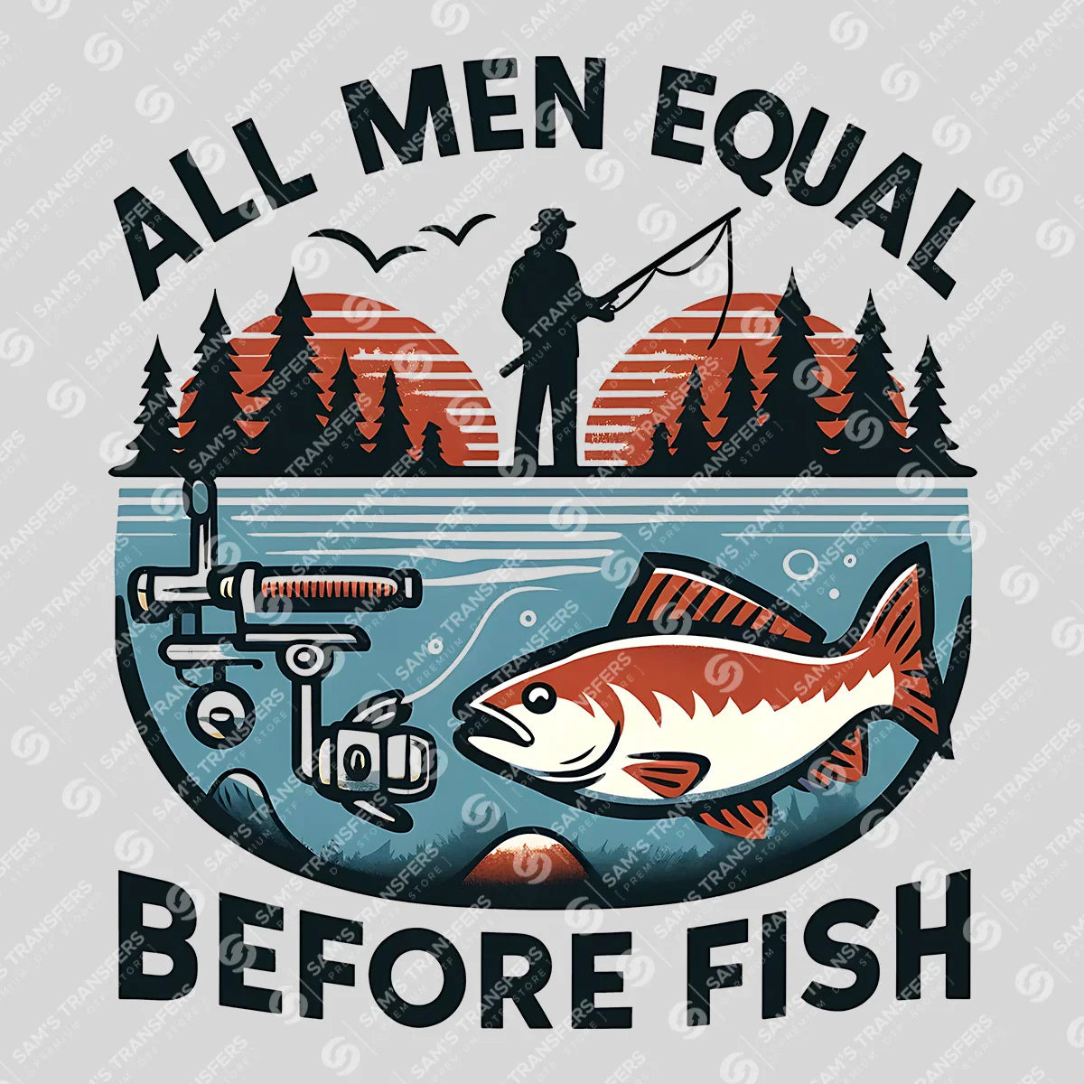 Apparel featuring a All Men Equal Before Fish-themed DTF transfer.