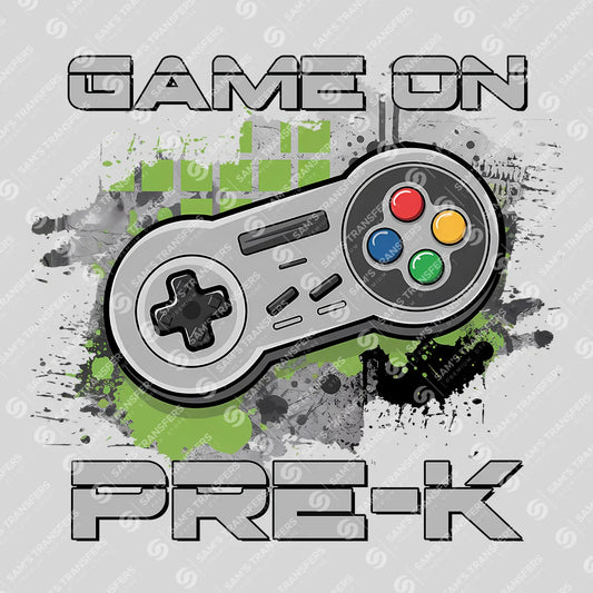 Apparel featuring a Game On Pre-K-themed DTF transfer.