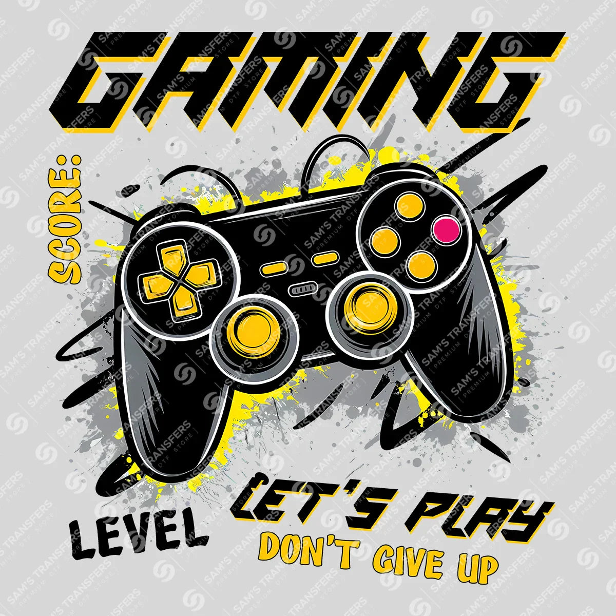 Apparel featuring a Gaming Let's Play-themed DTF transfer.