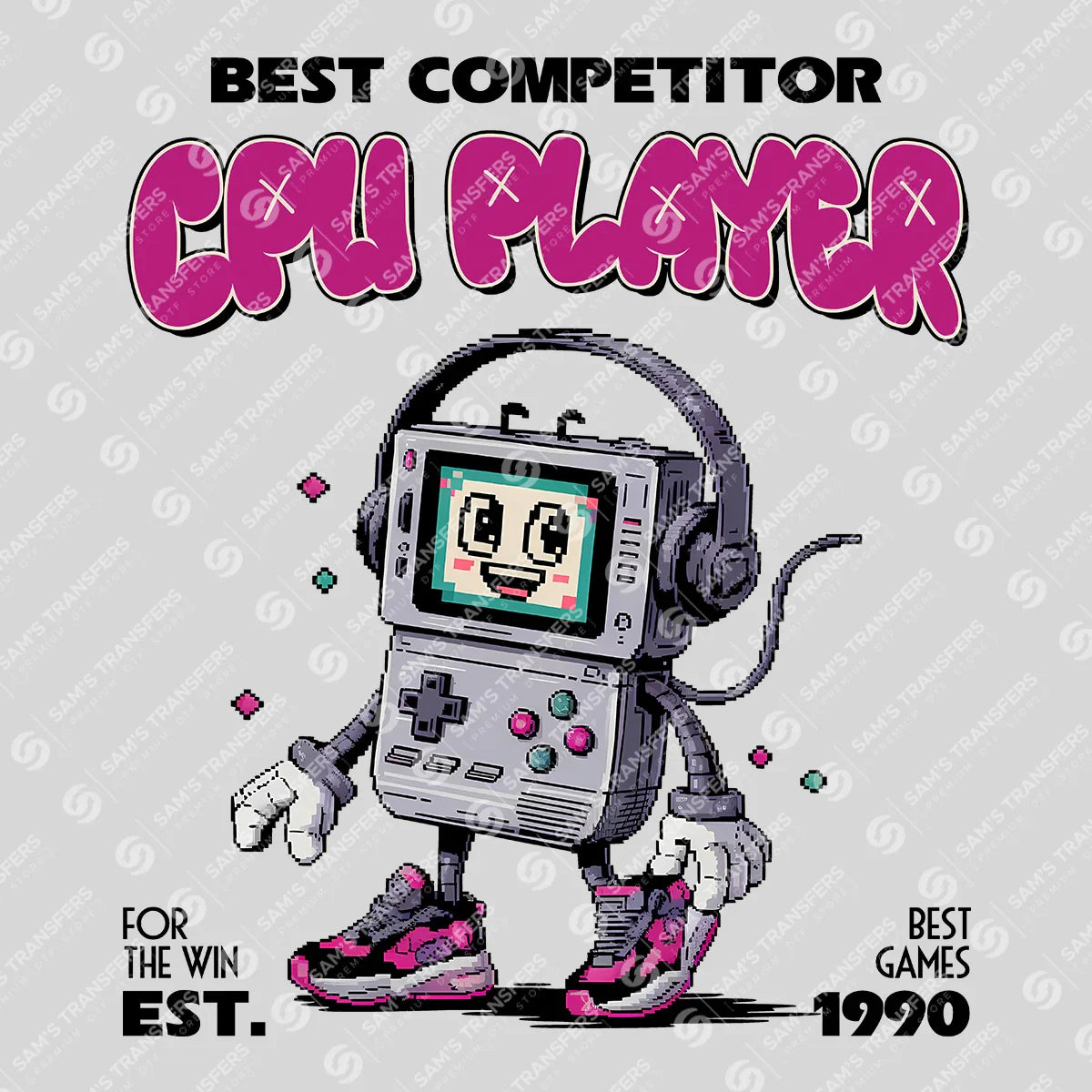 Apparel featuring a CPU Player-themed DTF transfer.