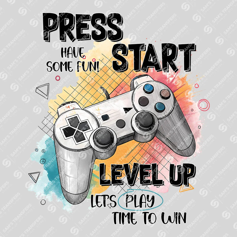 Press Start Level Up Ready-to-Press DTF Transfer | SAT09564