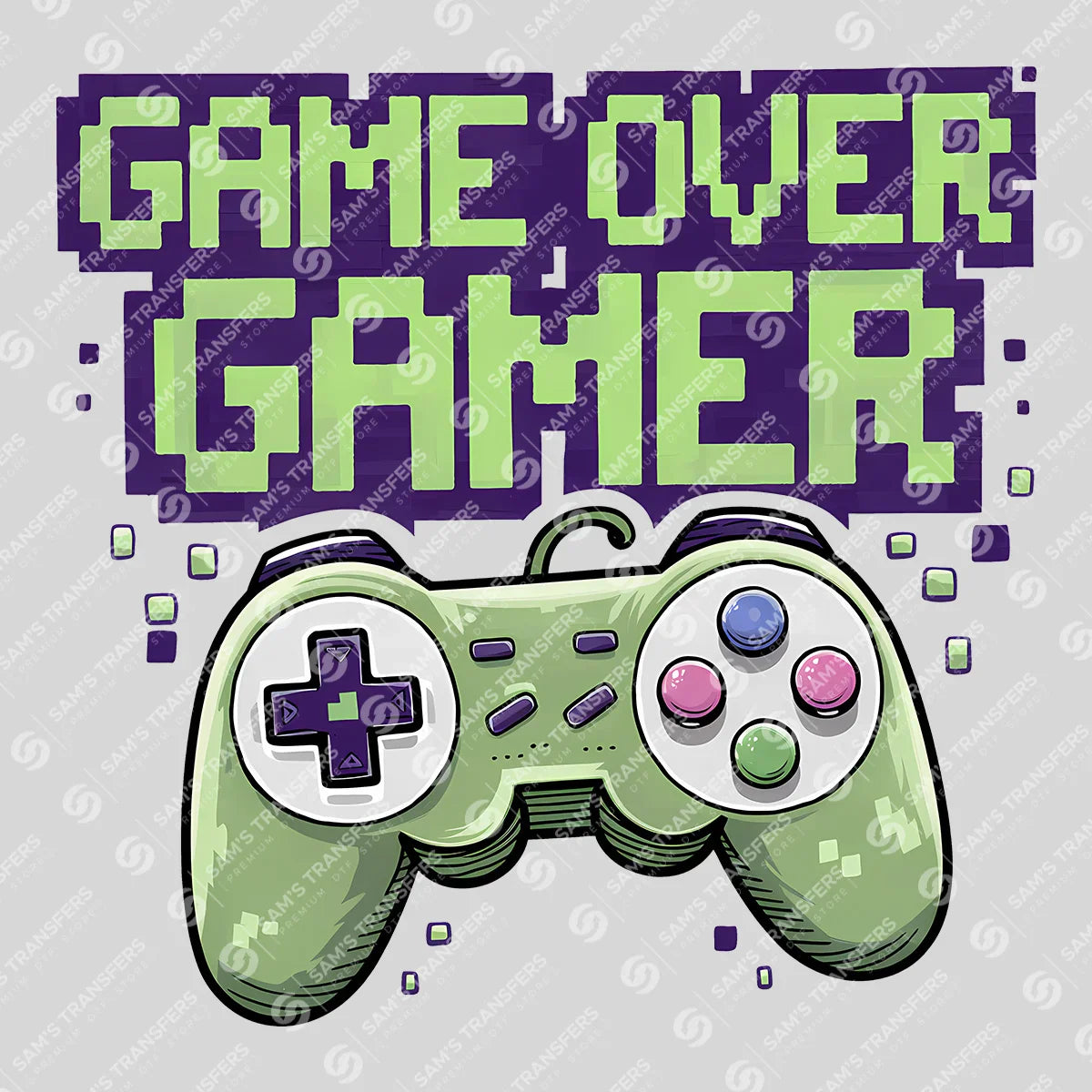 Apparel featuring a Game Over Gamer-themed DTF transfer.