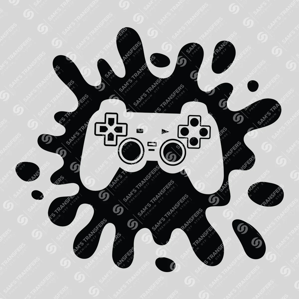 Apparel featuring a Gamer Controller Splash-themed DTF transfer.