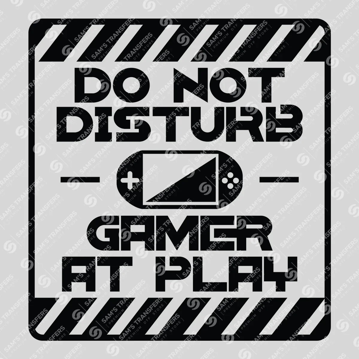 Apparel featuring a Do Not Disturb Gamer At Play-themed DTF transfer.