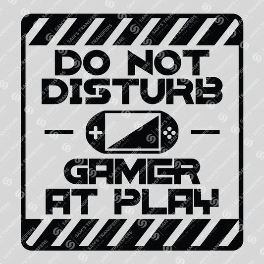 Apparel featuring a Do Not Disturb Gamer At Play-themed DTF transfer.