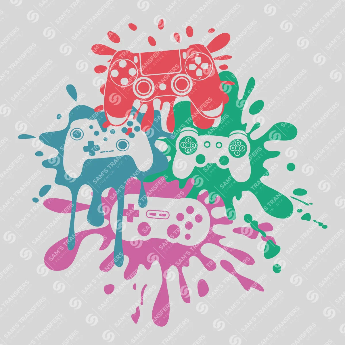 Apparel featuring a Controller Paint Splash-themed DTF transfer.