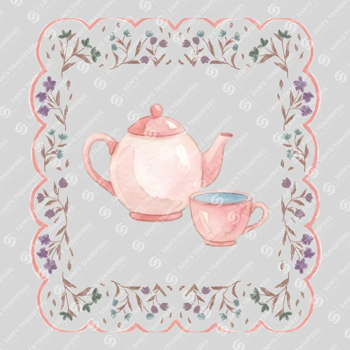Apparel featuring a Pink Teapot And Teacup-themed DTF transfer.