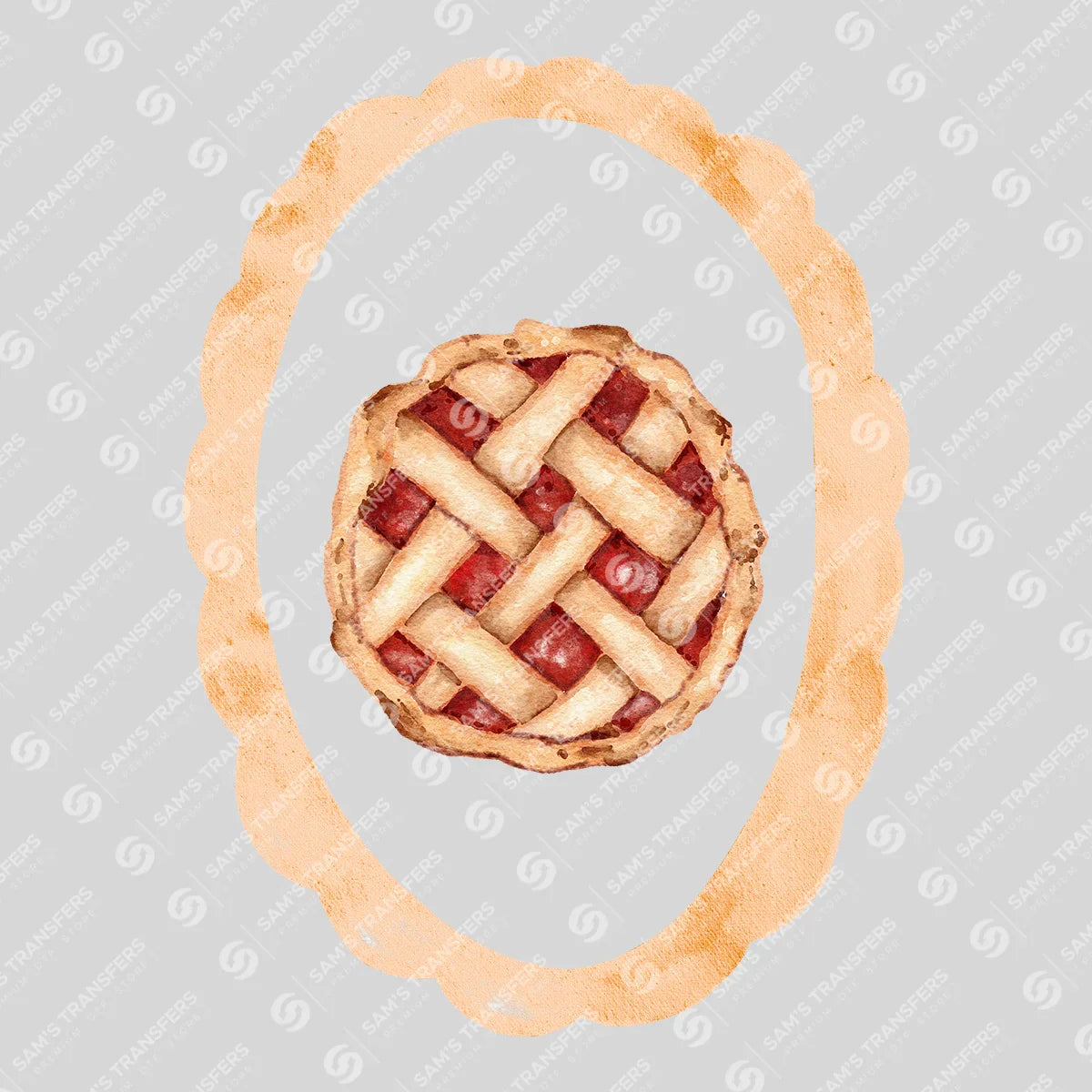 Apparel featuring a Cherry Lattice Pie-themed DTF transfer.