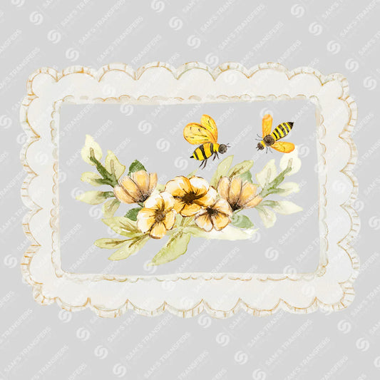 Apparel featuring a Bees And Flowers Frame-themed DTF transfer.