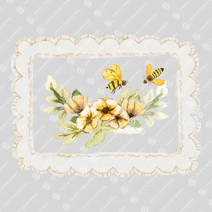 Bees And Flowers Frame Ready-to-Press DTF Transfer | SAT09643