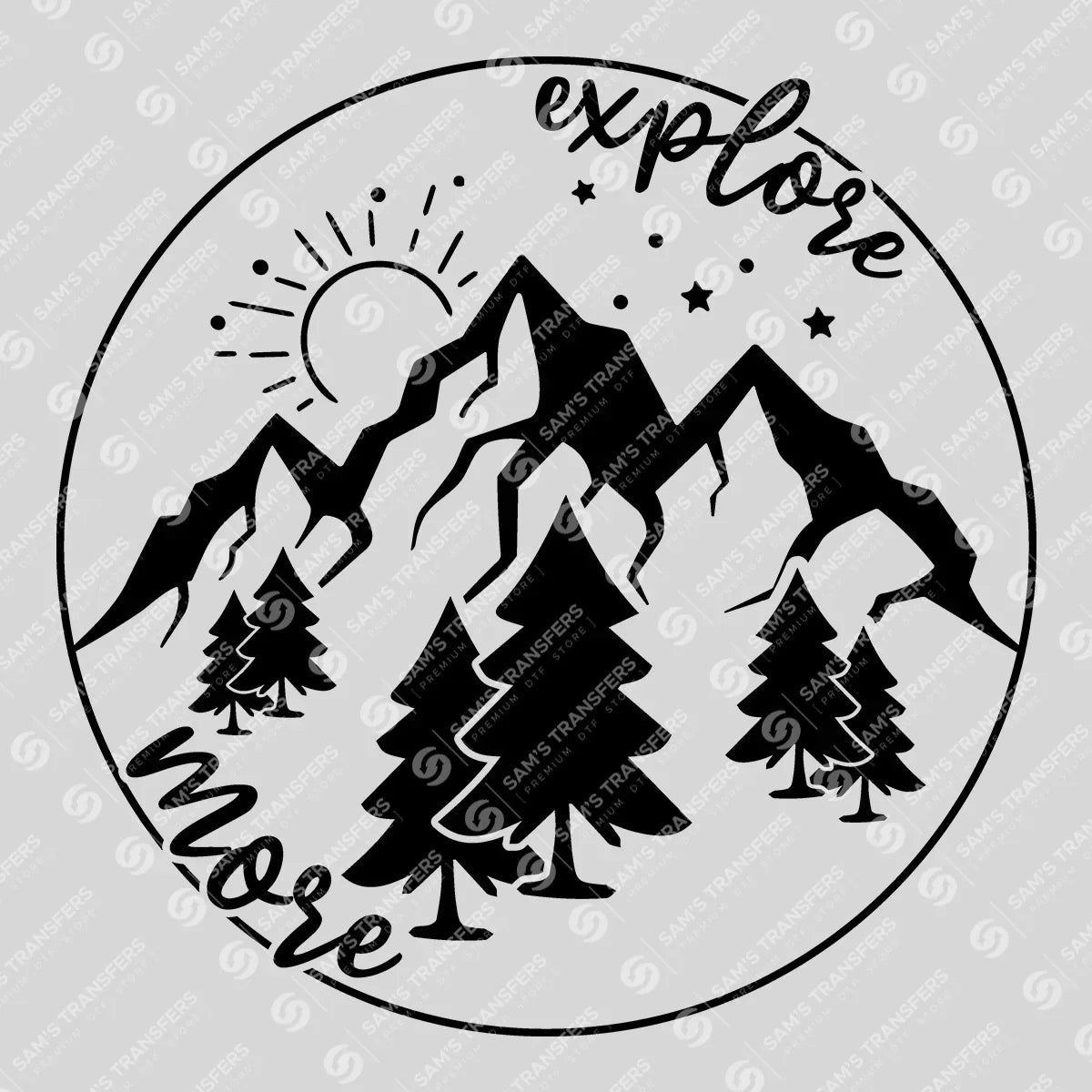 Apparel featuring a Explore More-themed DTF transfer.