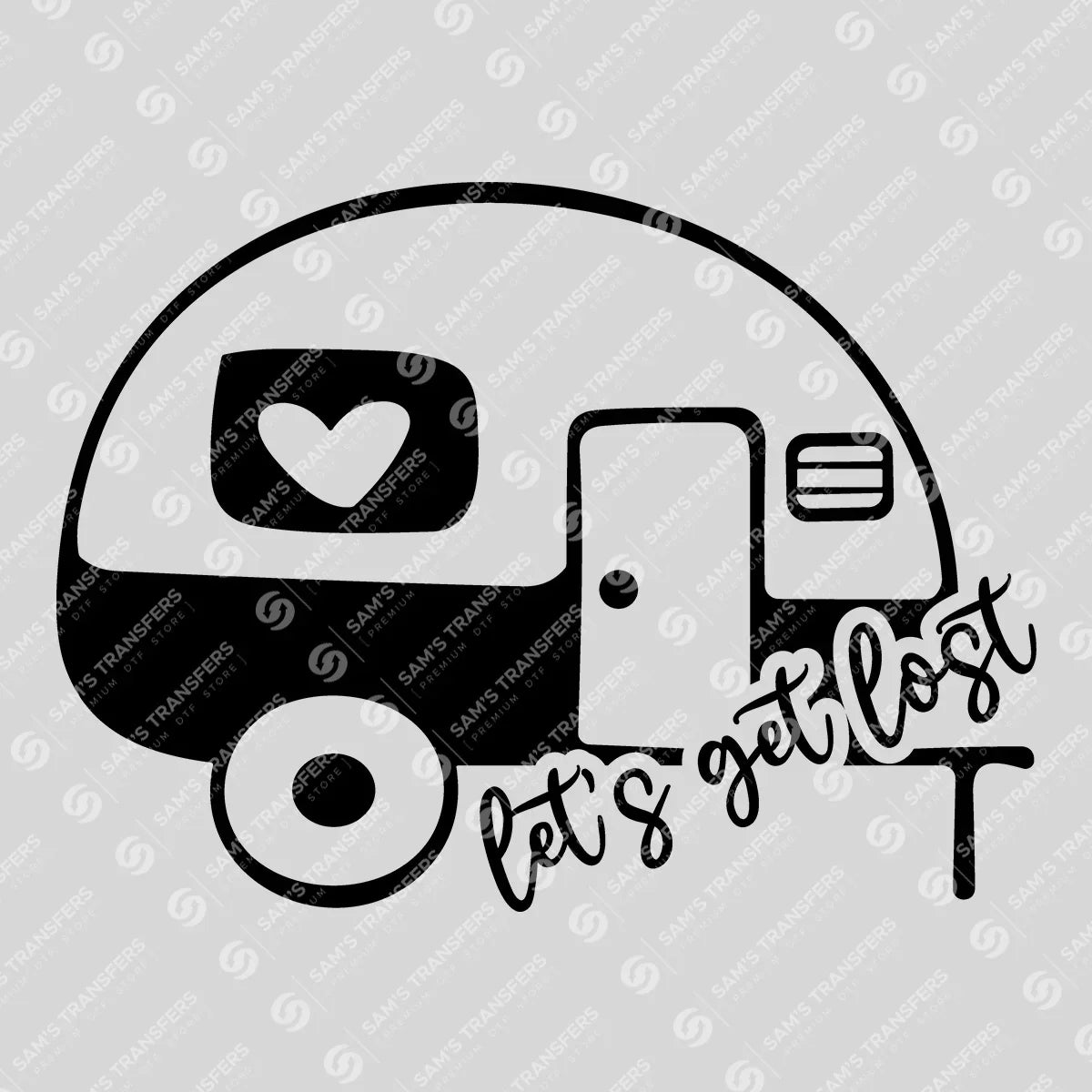 Apparel featuring a Let's Get Lost-themed DTF transfer.