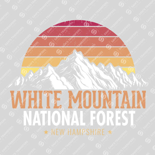 Apparel featuring a White Mountain National Forest New Hampshire-themed DTF transfer.