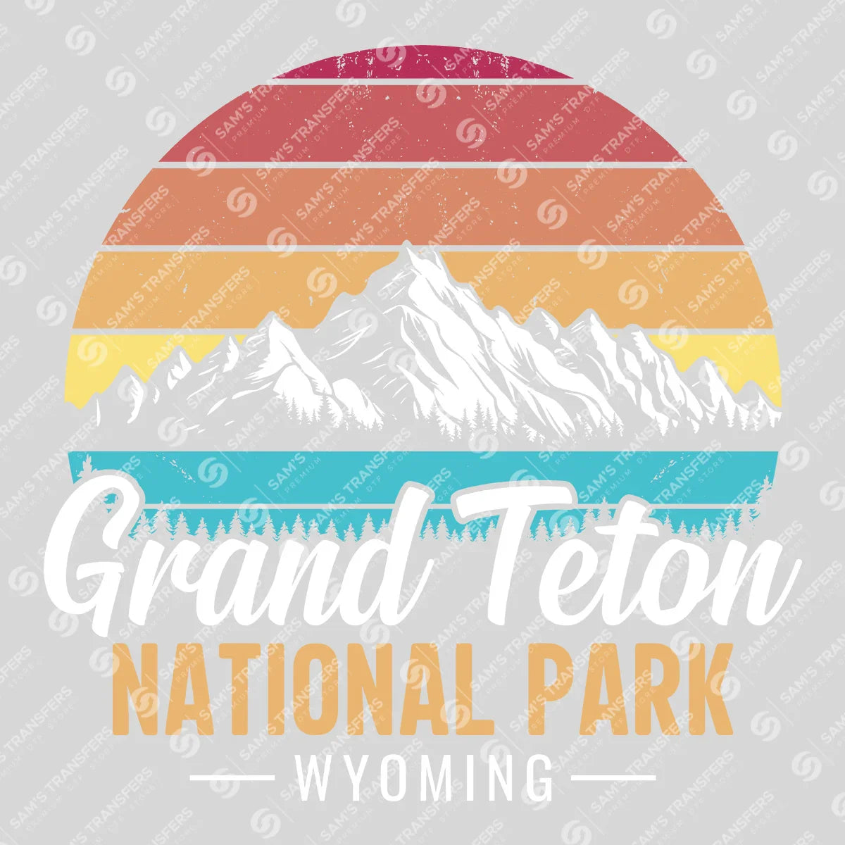 Apparel featuring a Grand Teton National Park Wyoming-themed DTF transfer.